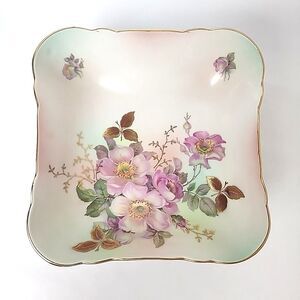 Bavaria Schumann Arzberg Germany Square Bowl Vintage WIld Rose Pattern Gold Gilt